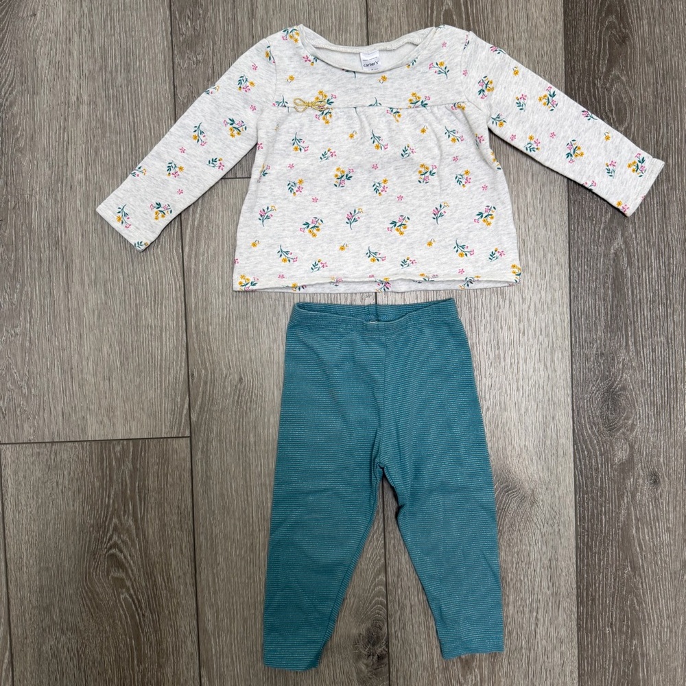 CARTERS 2PC FLEECE LONG SLEEVE SHIRT AND LEGGINGS OUTFIT FLORAL 24MO